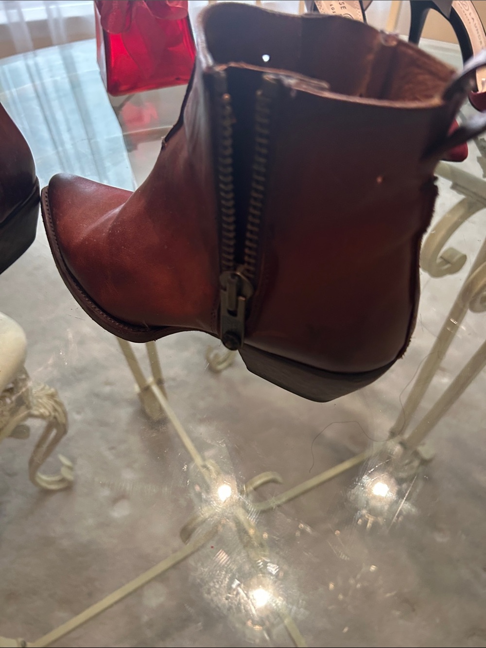 Frye Brown Leather Ankle Booties with Side Zip - Picture 1 of 3
